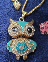 New Betsey Johnson Necklace Owl Ick Blue Rhinestones Cute Woodland Animals Nice - £11.98 GBP