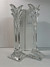 MIKASA Crystal Art Deco Candlestick 12-1/2&quot; Set of 2 V Shape Germany - £45.39 GBP