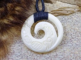 Maori Closed Koru Pendant Necklace, Hand Carved, Surfer Necklace - £11.19 GBP