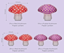 6 Pcs. Red Purple Mushroom Paper Lantern Party Decor Large 3D Mushroom Hanging image 5