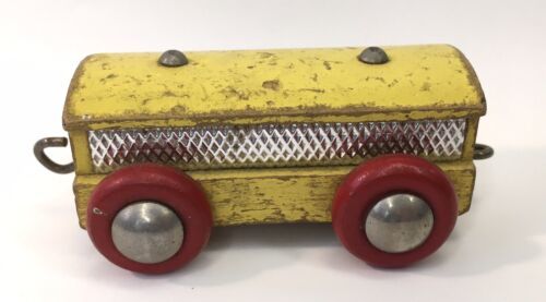 Vintage Brio Lillyput Train Car Yellow with Red Wheels Rough Shape 1960s - $12.00