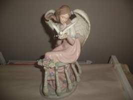 Vtg. 12” Tall  Members Mark Hand Painted Porcelain Angel With Dove And Flowers - £59.73 GBP