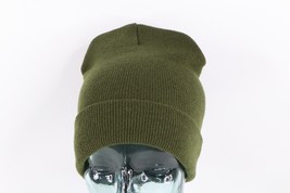 NOS Vtg 90s Streetwear Blank Ribbed Knit Winter Beanie Hat Cap Olive Green USA - £31.07 GBP