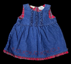 Baby Girl Dress 6-9M Denim Jean Embroidered Hearts Valentines Day Vintage 90s - $27.83