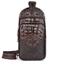 Men Genuine Leather Shoulder Chest Pack Bag Travel Crocodile Pattern Luxury Male - £43.65 GBP