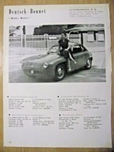 Deutsch-Bonnet &quot;Mille Miles&quot; Automobile Specification sheet-1953 - $2.97