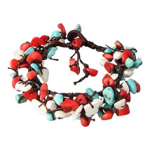 Handmade Tri-Color Stone Cluster Toggle Bracelet - £7.90 GBP