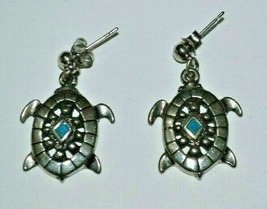 Vintage Tibetan Silver Turquoise Turtle Tortoise Earrings - £15.50 GBP