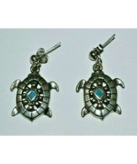 Vintage Tibetan Silver Turquoise Turtle Tortoise Earrings - £14.79 GBP