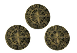 Set of 3 Bronze Finish Cement Nautical Compass Rose Wall Hanging Plaques - $34.01