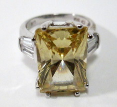 Signed Charles Winston Canary Yellow &amp; White Stone Ring Marked CWE CZ 925 Sz 7 - $79.99