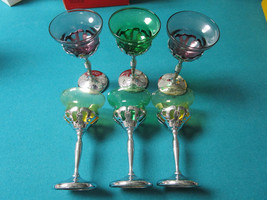 Glasses 6 Silver Plated Stems Colored Glass Goblets Chalice - £97.38 GBP