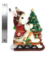 Fitz &amp; Floyd Christmas Lodge Rabbit on Sled w Christmas Tree Lidded Cand... - $37.03