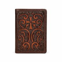 Wallet Men's Western Tri-Fold Wallet Cowhide Floral Tooled Leather 18FKW... - $44.54