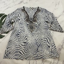 Soft Surroundings Beaded Tunic Top Size M Blue White Tie Dye Cover Up Boho - $29.69