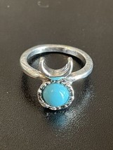 Turquoise Stone Silver Plated Moon Woman Girl Ring Size 4 - £3.90 GBP