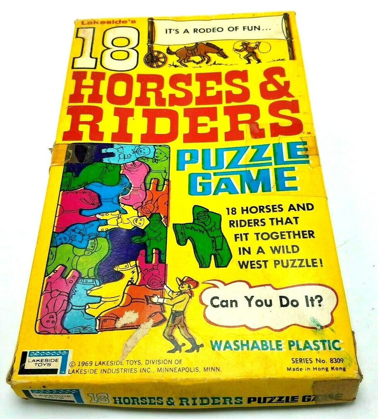 1969 Lakeside Toys, 18 HORSES &amp; RIDERS Puzzle Game, Complete, # 8309 - $14.80