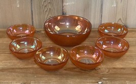 Set Of 7 ~ Imperial Glass Carnival Glass Marigold Bowls Across Orange Crackle - £18.66 GBP