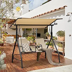 2 Person Outdoor Canopy Swing Chair, Patio Swing With Steel Frame, Adjus... - $637.99