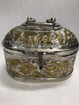 Vintage  pewter Metal goldtone case hinged lid container hole bottom bed... - £41.70 GBP