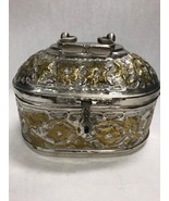 Vintage  pewter Metal goldtone case hinged lid container hole bottom bed warmer? - $52.46