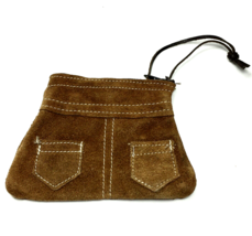 Vintage Zip Coin Purse Brown Suede Leather - Hippie style 3.4&quot; X 5&quot;  - £11.26 GBP