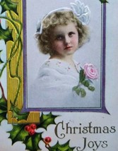 Christmas Joys Postcard Girl Portrait Battle Creek Mich 1913 Embossed - £16.07 GBP