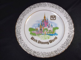Walt Disney World souvenir wall plate Magic Castle gold mickey gold rim ... - $11.07