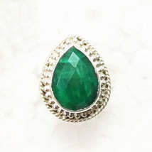 Gorgeous Natural Indian Emerald Gemstone Ring, Birthstone Ring, 925 Sterling Sil - £22.66 GBP