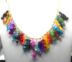 Vintage Necklace Cluster, Dangle Glass, bead, Charms, Fun Chain 18&quot; - £34.91 GBP