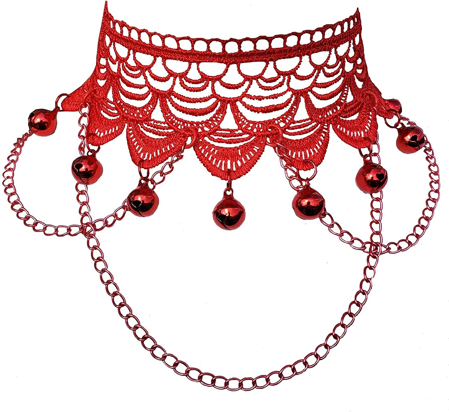 Gothic Red Lace Bell Choker Collar Necklace for Christmas Valentine's Day Gift