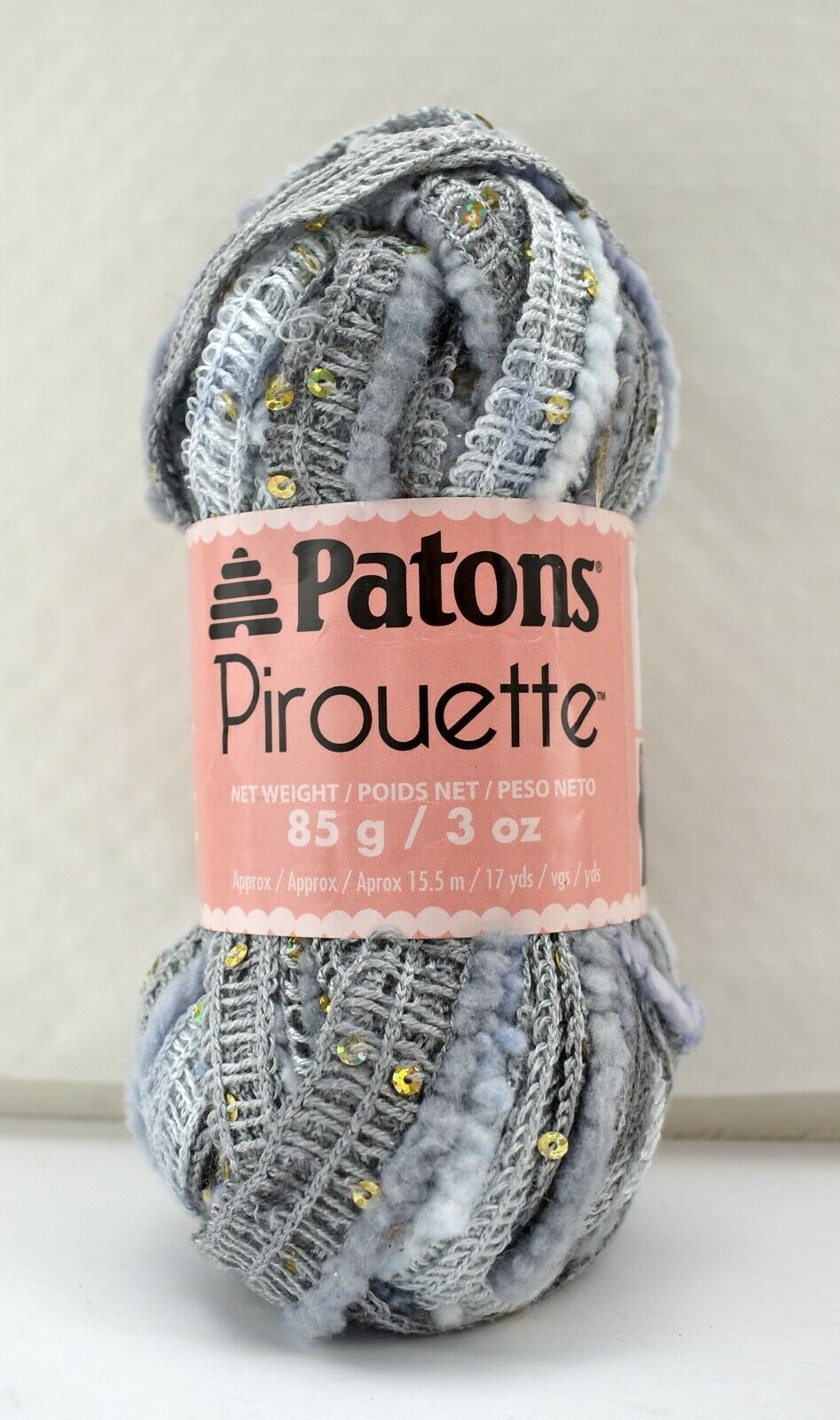 Primary image for Patons Pirouette Ruffle/Chenille Edge Yarn - 1 Skein Color Silver Sparkle #84046