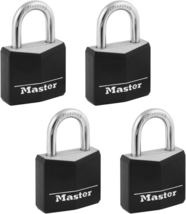 Master Lock Covered Aluminum Padlock with Key, Black, 4 Pack, 131Q - £22.81 GBP