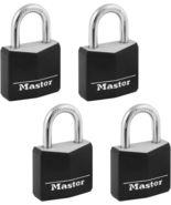 Master Lock Covered Aluminum Padlock with Key, Black, 4 Pack, 131Q - £22.85 GBP