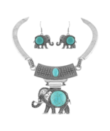 Boho Ethnic Tribal Elephant Necklace, Bracelet, &amp; Earrings Set Black &amp; T... - £20.12 GBP
