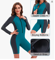 Halcurt Womens Boyleg 1-Piece Rashguard Padded Swimsuit UPF 50 Front Zip... - £23.43 GBP
