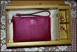 Coach Blk Cherry Glitter  Solid Leather Wristlet  With 2 Charms Gift Boxed $128 - £59.15 GBP