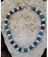Turquoise and Aluminum Beads (Silver Color) 17 Inch Necklace - $25.00