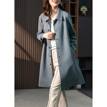 Blue Long Trench Coat For Women Fall Winter New Korean Temperament Lapel Collar  - £147.68 GBP