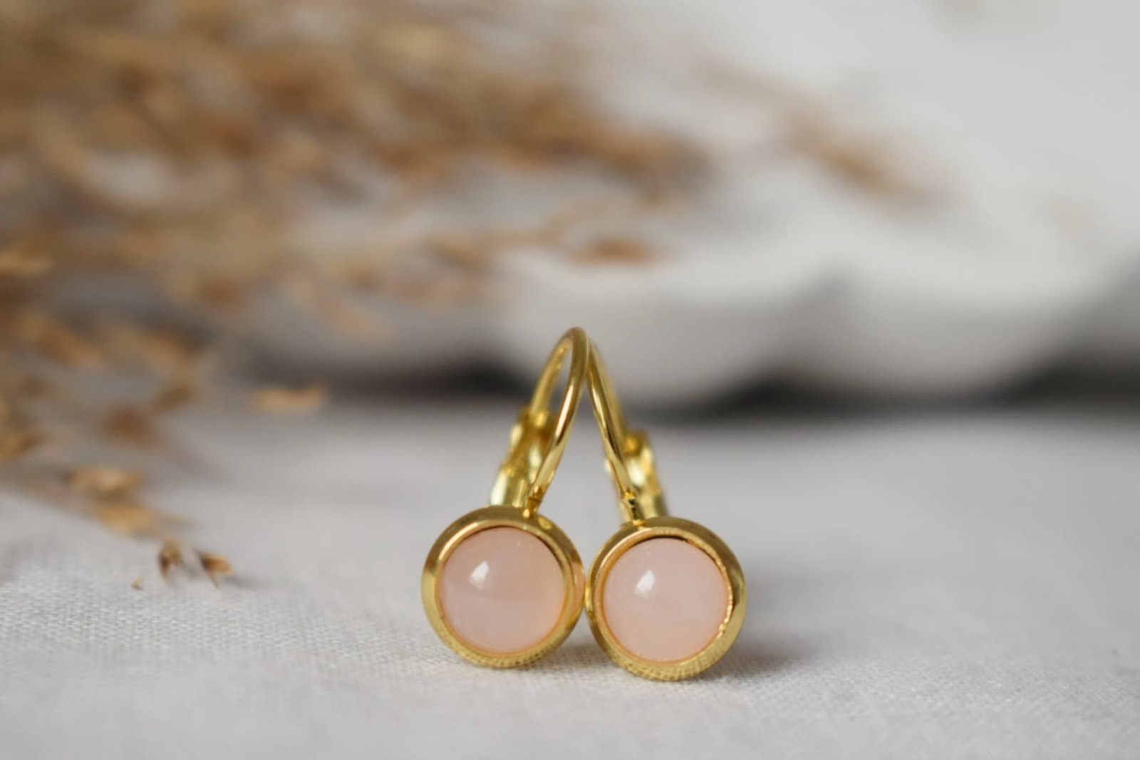 Mini rose quartz earrings, 6mm gold lever back earrings, Small gemstone earrings - $31.90