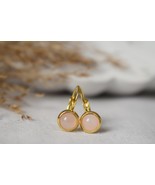 Mini rose quartz earrings, 6mm gold lever back earrings, Small gemstone ... - £25.12 GBP