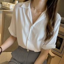 2021 Summer Shirts Women Blouses Casual Solid Turndown Collar Short Sleeve Offic - £56.73 GBP