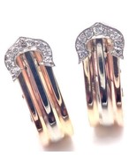 Rare! Authentic Cartier 18k Tri-color Gold Diamond Logo Double C Earrings - £2,390.99 GBP