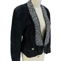 VTG 80s Lillie Rubin Black Suede Studded Rhinestone Pearl Blazer Jacket ... - $197.95