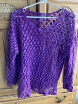 Sostanza Women’s Open Weave Long Sleeve Top Size Large Purple - £19.91 GBP