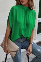 Mock Neck Batwing Sleeve Solid Loose Blouse - $28.00