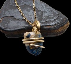 Rare Natural Lazulite Hand Forged Art Wrap Pendant Merlin&#39;s Gold #115 - €38,49 EUR