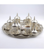 Coffret cadeau tasse à café et soucoupe 27 ct Ottoman Turc Grec Argent - $160.56 CAD