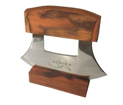 Alaskan Exotic Colored Wood Handle ￼ Ulu Knife and Stand - $534.96 MXN