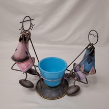 Vintage Blue Boy &amp; Pink Girl On Seesaw Planter or Small Candle Holder Me... - £11.89 GBP